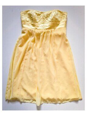 Vintage Y2K Butter Yellow Beaded Strapless Dress ✧ Fairycore Princess Formal